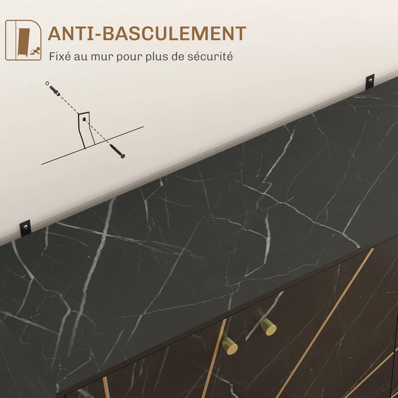 Buffet de rangement salon 107 x 35 x 75 cm rangement spacieux étagères réglables moderne en panneau de particules noir 21_0003417