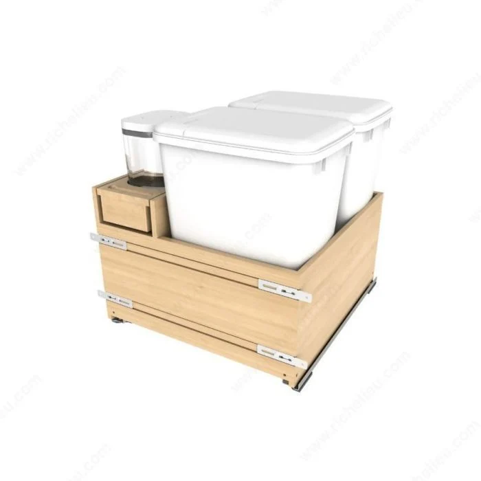 Centre de recyclage en bois à montage par le bas avec compartiment arrière de REV-A-SHELF