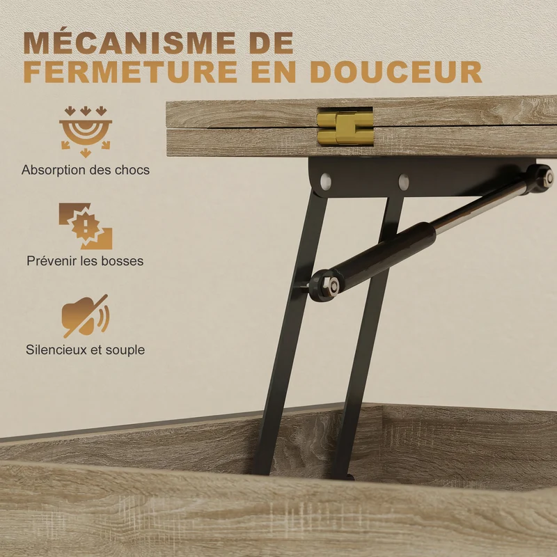 Table basse relevable extensible 98 x 49 x 55 cm rangement caché plateaux doubles gain de place design en bois naturel 21_0003595