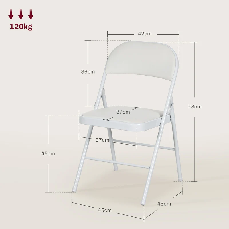 Lot de 4 chaises pliantes salle à manger 45 x 46 x 78 cm gain de place assise rembourrée moderne épuré en acier blanc 21_0002151
