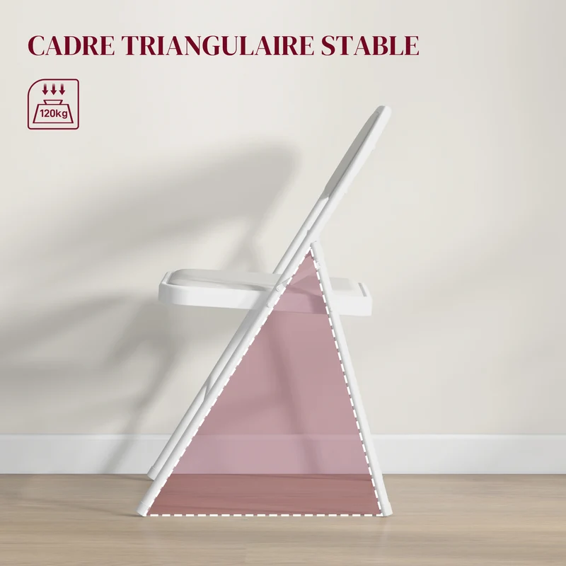 Lot de 4 chaises pliantes salle à manger 45 x 46 x 78 cm gain de place assise rembourrée moderne épuré en acier blanc 21_0002151