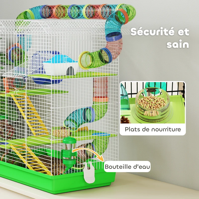 Cage pour hamsters souris rongeurs équipée grande porte 47 x 30 x 59 cm 2 étages espace de jeu moderne en métal vert 21_0007908