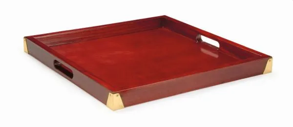 Plateau room service en bois d’acajou – format carré 53 x 53 cm