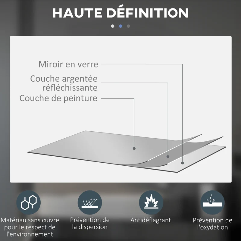 Miroir rond mural salle de bain 60 x 60 x 3,5 cm antibuée intégrée éclairage led réglable moderne épuré en verre argent 21_0001974
