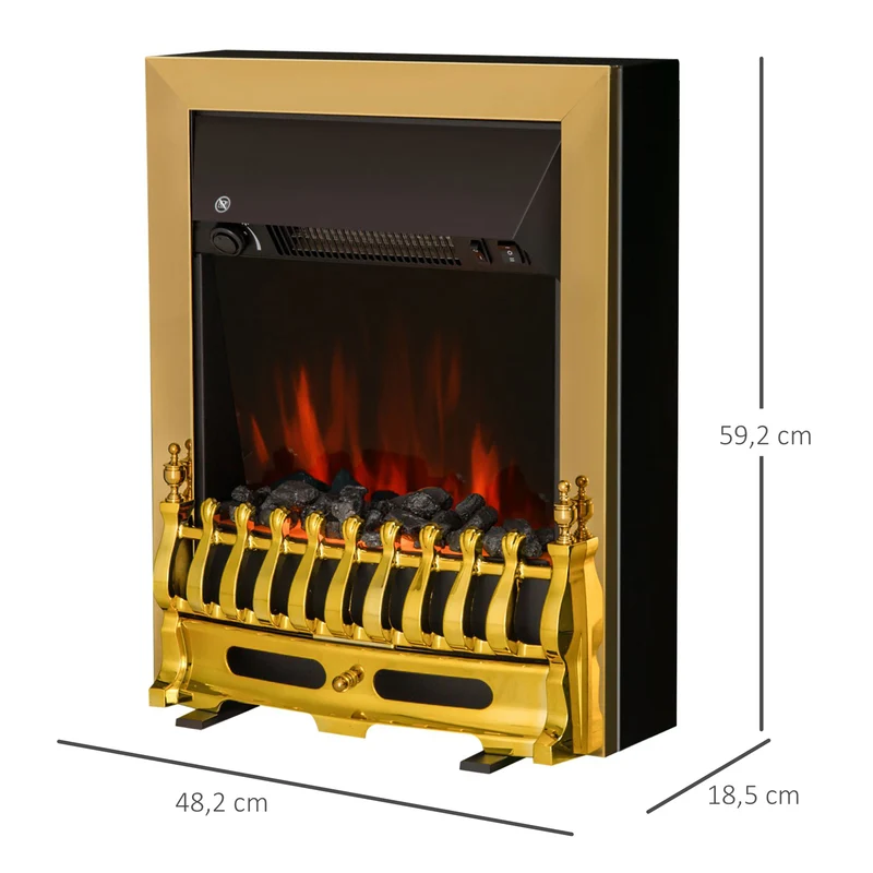 Cheminée électrique salon néo rétro 48,2 x 18,5 x 59,2 cm flammes réalistes thermostat 1000-2000W épuré en métal noir 21_0001093