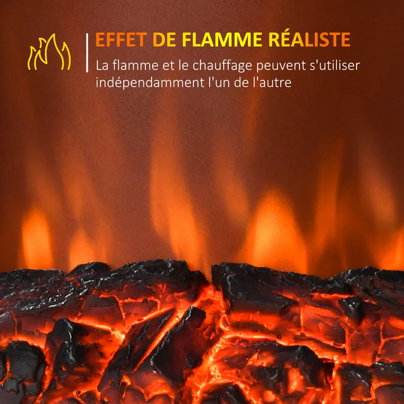 Cheminée électrique salon néo rétro 48,2 x 18,5 x 59,2 cm flammes réalistes thermostat 1000-2000W épuré en métal noir 21_0001093