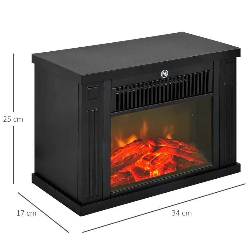 Cheminée électrique poêle 34 x 17 x 25 cm effet flammes chauffage réglable 600 1200w contemporain en plastique noir 21_0001094