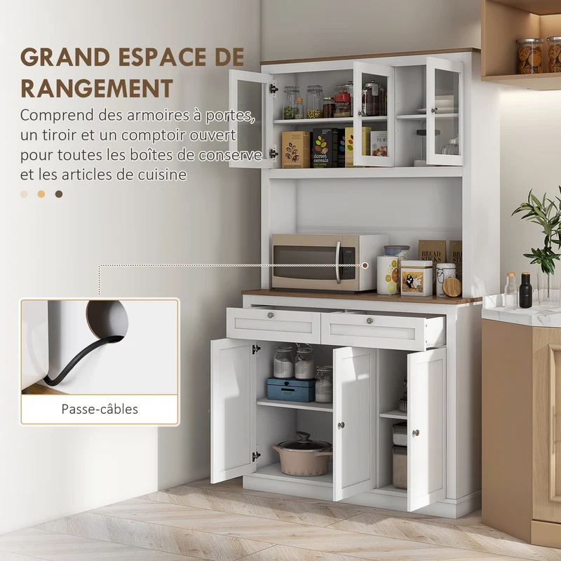 Armoire de cuisine rangement 100 x 40 x 180 cm 2 tiroirs étagères réglables moderne épuré salon entrée en MDF blanc 21_0003218