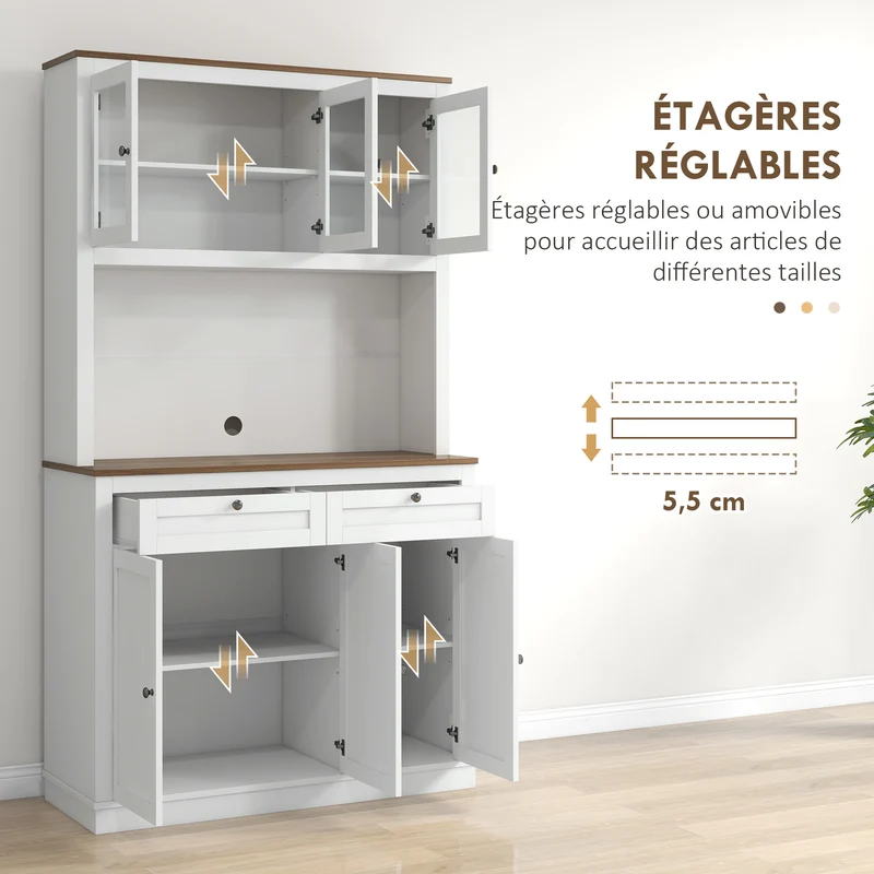Armoire de cuisine rangement 100 x 40 x 180 cm 2 tiroirs étagères réglables moderne épuré salon entrée en MDF blanc 21_0003218