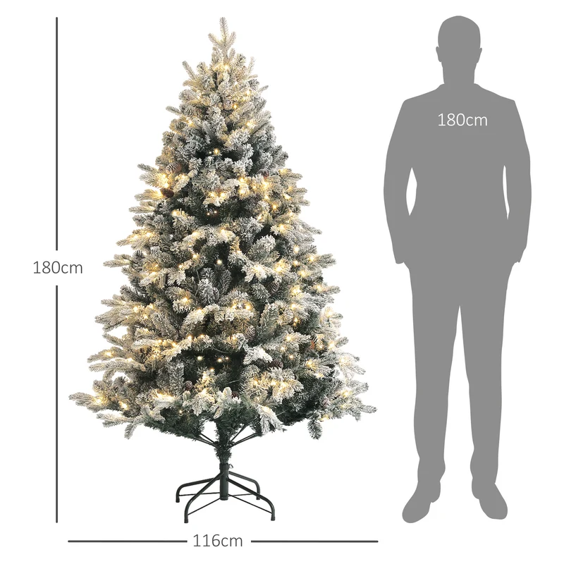 Sapin de noël artificiel 116 x 116 x 180 cm led blanc chaud socle sûr moderne salon salle à manger en plastique vert 21_0001377