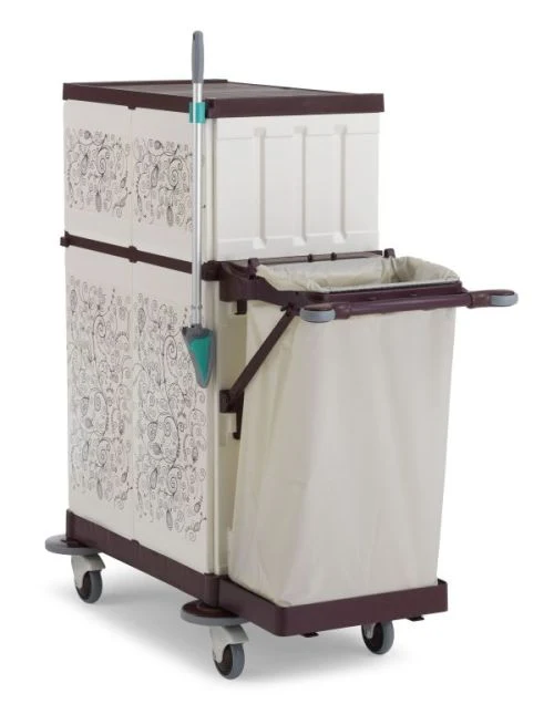 Chariot hôtel surélevé avec support sac pliable – compact et fonctionnel