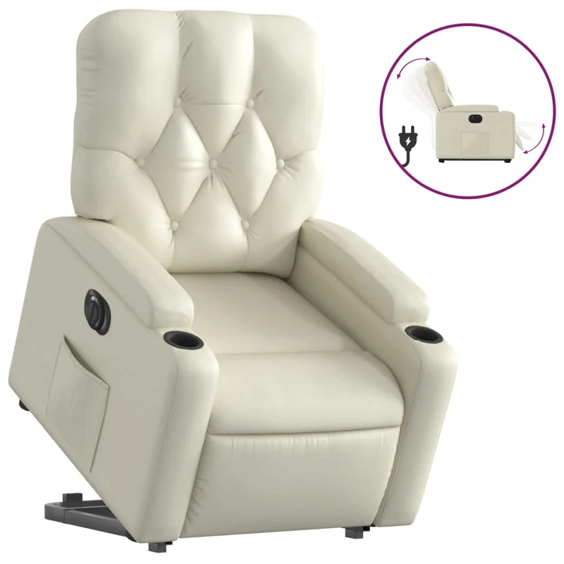 Fauteuil relax TV fonction de levage électrique très confortable en PVC crème DEC028269