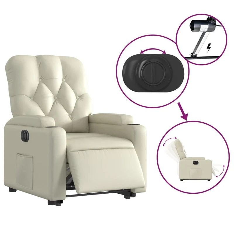 Fauteuil relax TV fonction de levage électrique très confortable en PVC crème DEC028269