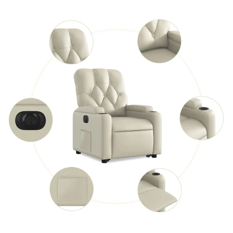 Fauteuil relax TV fonction de levage électrique très confortable en PVC crème DEC028269