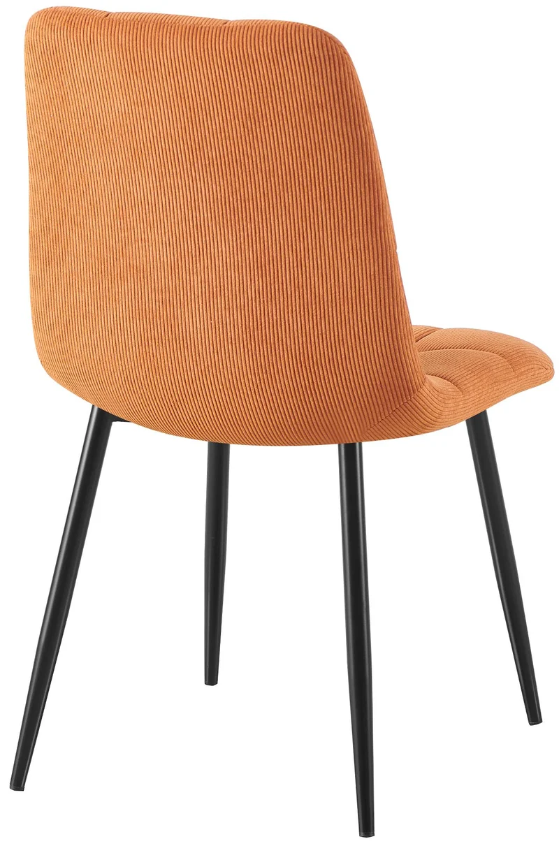 Chaise de salle à manger x1 avec coutures décoratives carrées en velours côtelé orange cadre métal 10_0007407