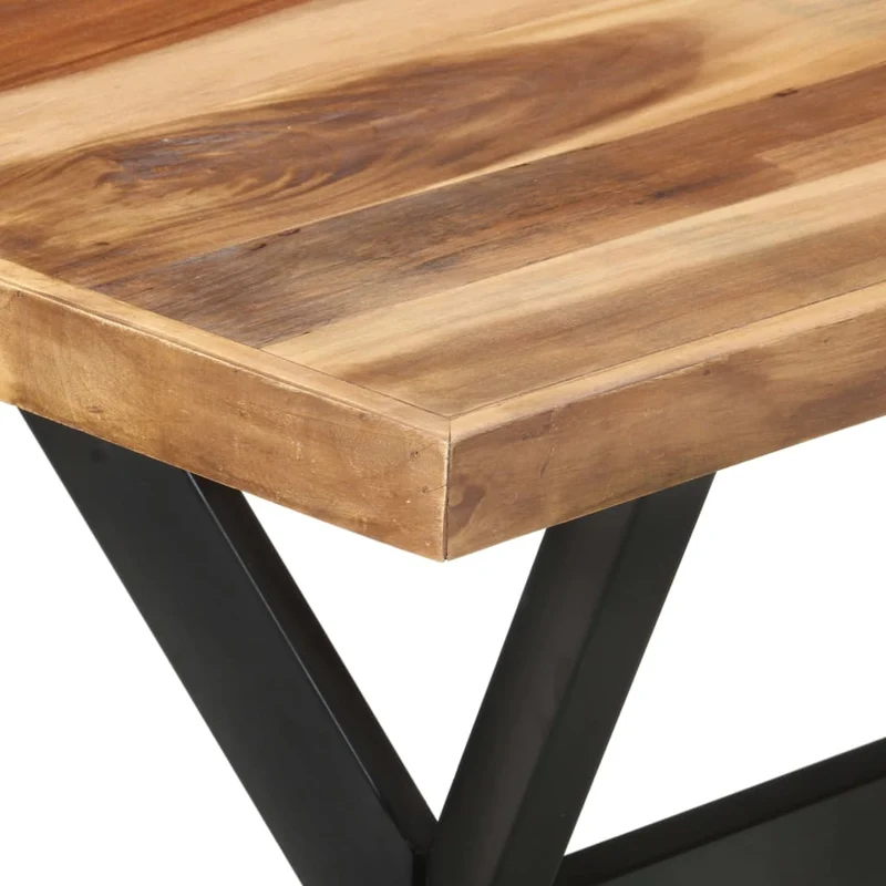 Table de salle à manger design industriel 120 x 60 x 75 cm bois d'acacia massif et bois d'hévéa et acier DEC036596