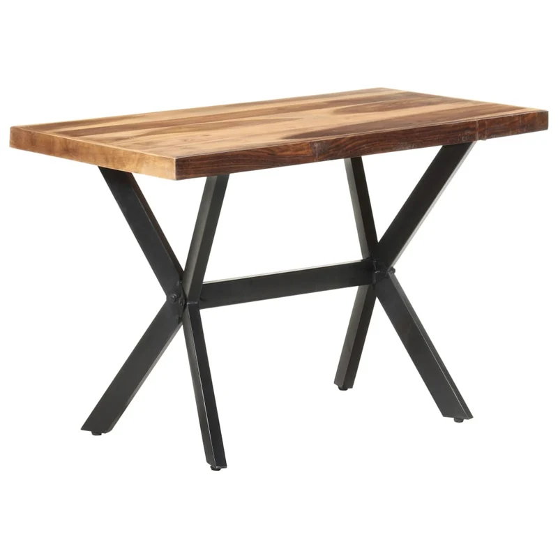 Table de salle à manger design industriel 120 x 60 x 75 cm bois d'acacia massif et bois d'hévéa et acier DEC036596