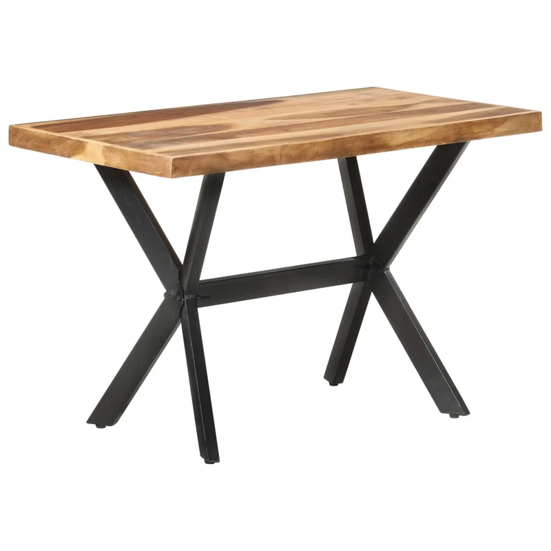 Table de salle à manger design industriel 120 x 60 x 75 cm bois d'acacia massif et bois d'hévéa et acier DEC036596