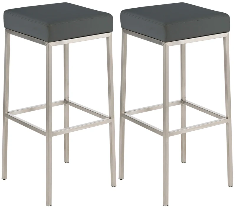 Lot de 2 tabourets de bar avec repose-pieds design simple hauteur 80 cm assise en PVC gris support en acier inoxydable 10_0004361