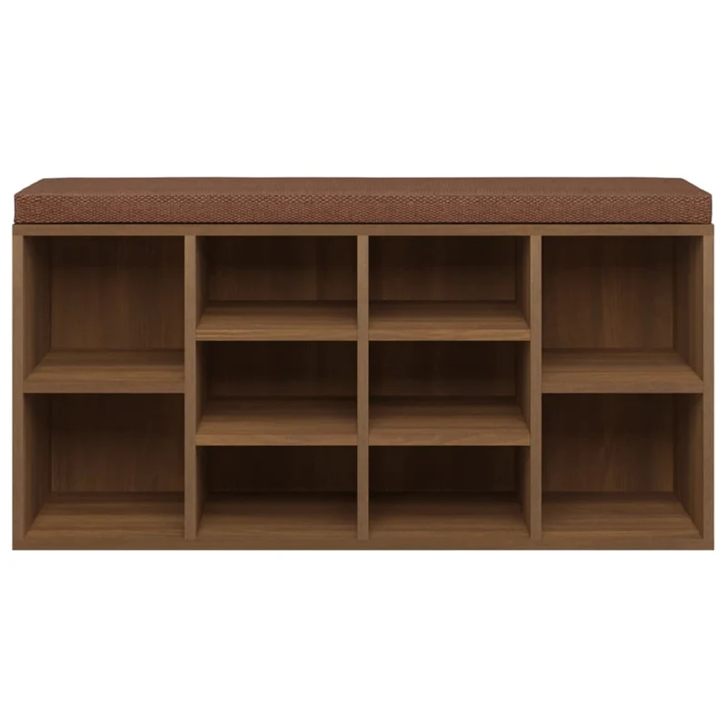 Banc de rangement à chaussures 10 compartiments 103 x 30 x 48 cm bois d'ingénierie couleur chêne marron DEC024864