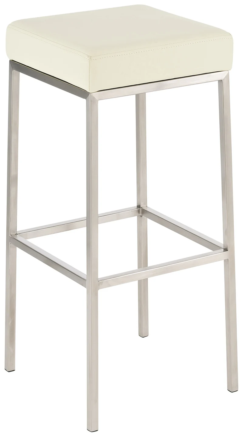 Lot de 2 tabourets de bar avec repose-pieds design simple hauteur 85 cm en PVC crème et acier inoxydable 10_0004374