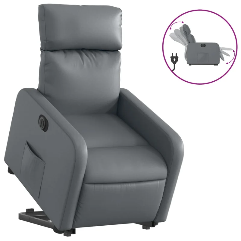 Fauteuil relax TV fonction de levage électrique très confortable en PVC gris DEC028380