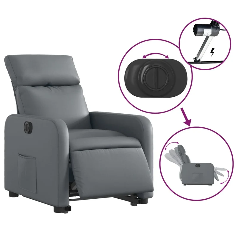 Fauteuil relax TV fonction de levage électrique très confortable en PVC gris DEC028380