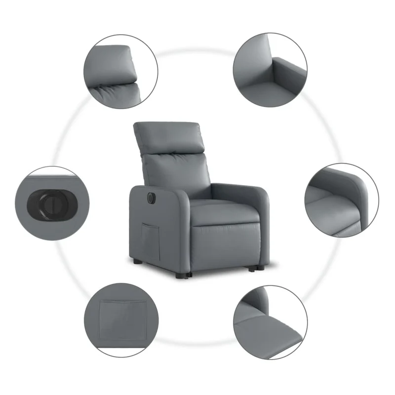 Fauteuil relax TV fonction de levage électrique très confortable en PVC gris DEC028380