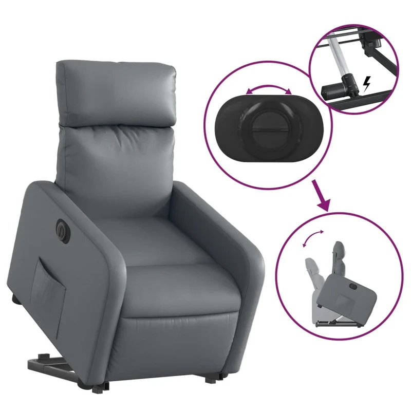 Fauteuil relax TV fonction de levage électrique très confortable en PVC gris DEC028380