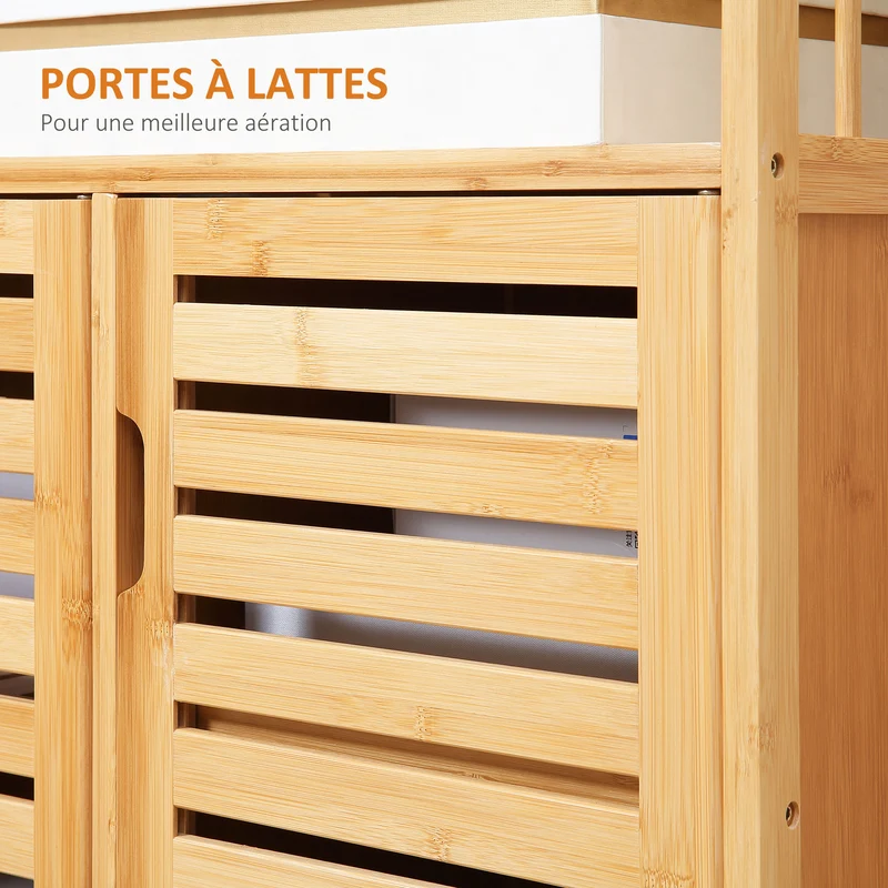 Buffet meuble de rangement 3 portes ajourées 100 x 35 x 82 cm rangement spacieux pratique scandinave en bambou naturel 21_0002309