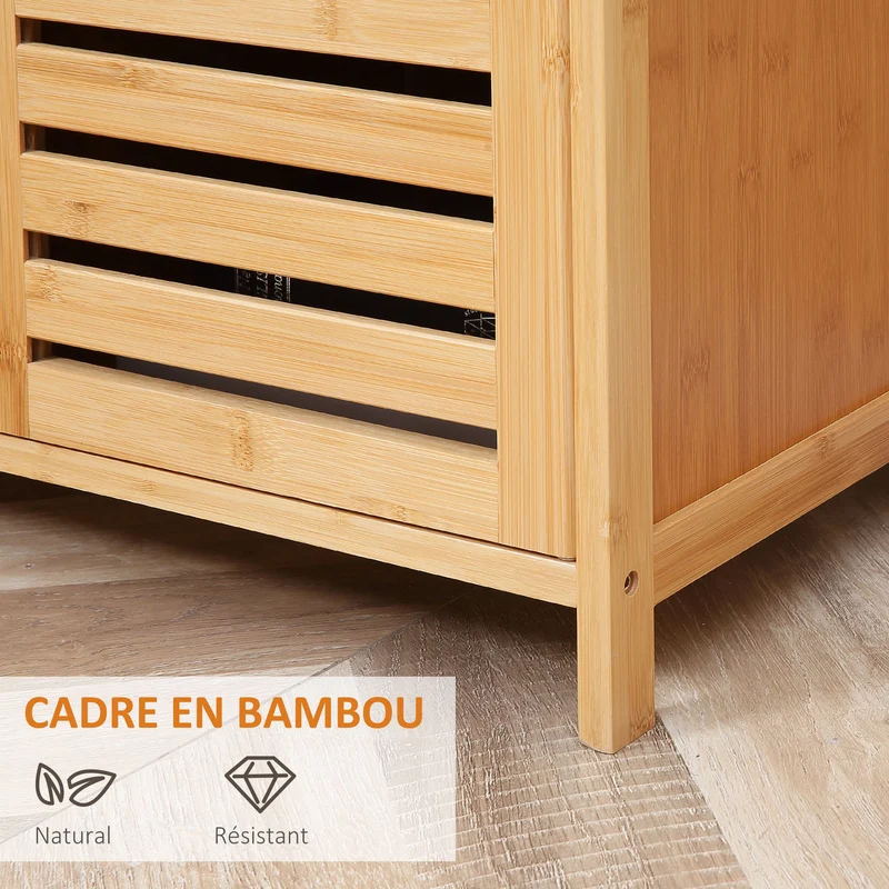 Buffet meuble de rangement 3 portes ajourées 100 x 35 x 82 cm rangement spacieux pratique scandinave en bambou naturel 21_0002309