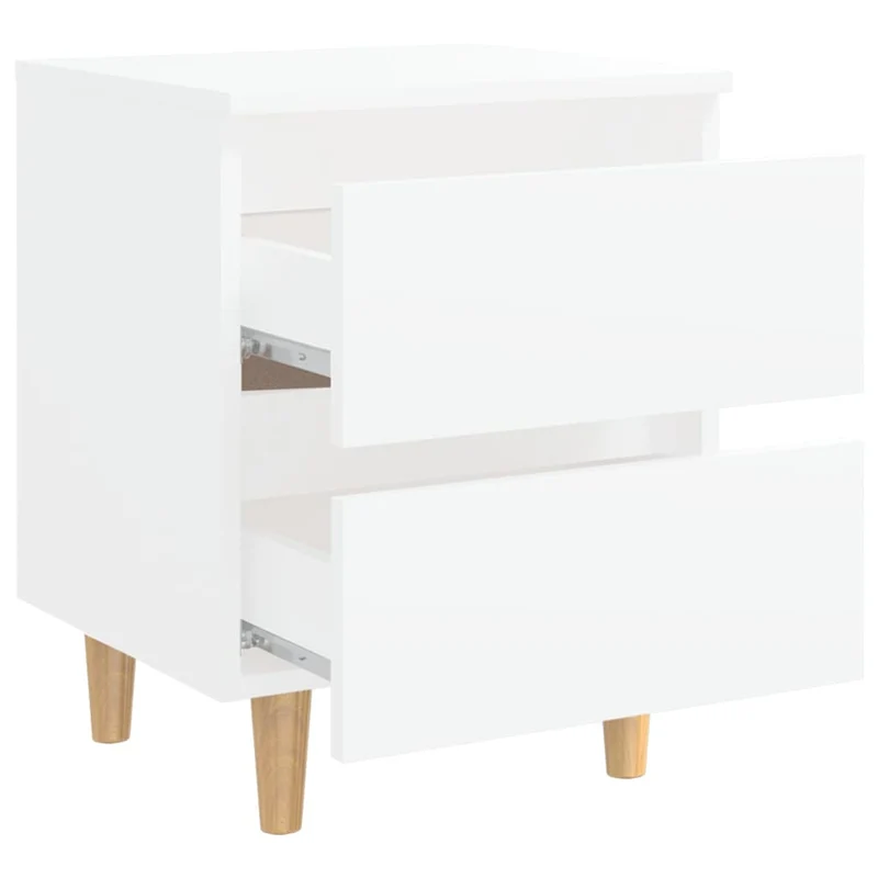 Table de chevet 2 tiroirs avec pieds en pin 40 x 35 x 50 cm bois d'ingénierie blanc DEC033258