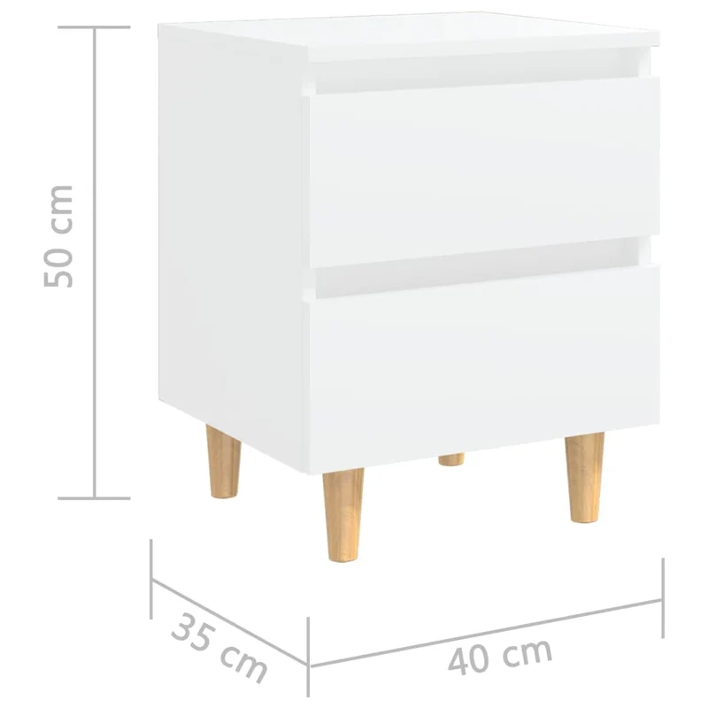 Table de chevet 2 tiroirs avec pieds en pin 40 x 35 x 50 cm bois d'ingénierie blanc DEC033258