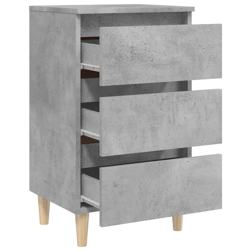 Table de chevet 3 tiroirs avec pieds en bois 40 x 35 x 69cm bois d'ingénierie gris DEC033222