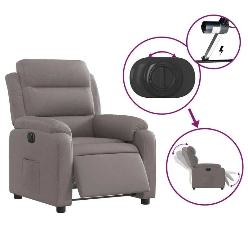 Fauteuil relax TV fonction de levage électrique très confortable en tissu taupe DEC028580