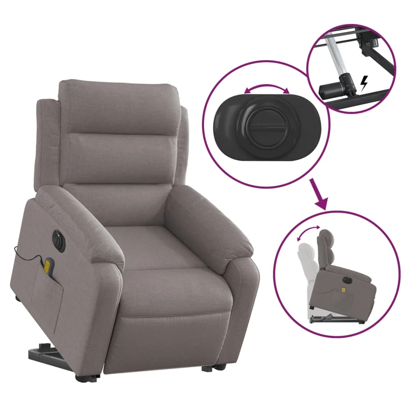 Fauteuil de relaxation fonction massage et inclinable en tissu taupe DEC027868