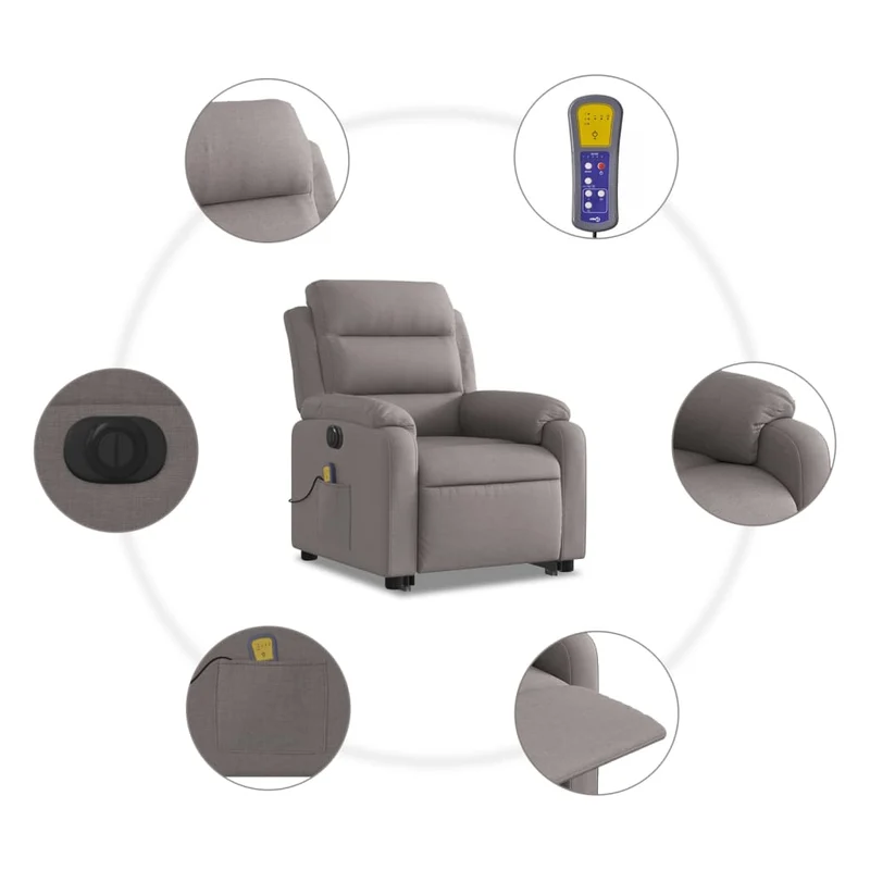 Fauteuil de relaxation fonction massage et inclinable en tissu taupe DEC027868