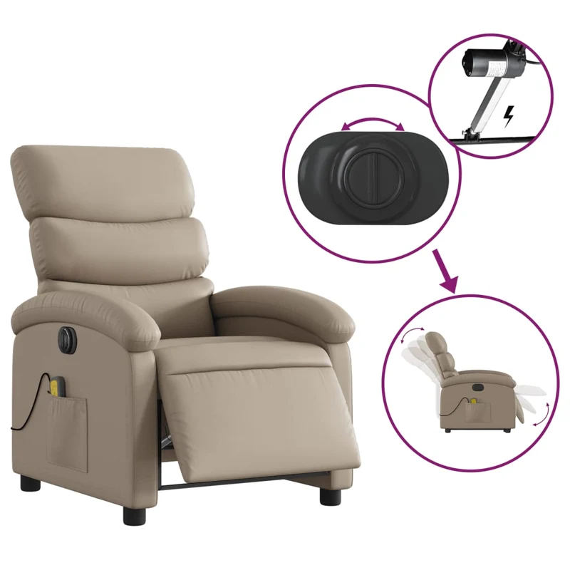Fauteuil de relaxation TV fonction massage inclinable électrique en PVC cappuccino DEC027133