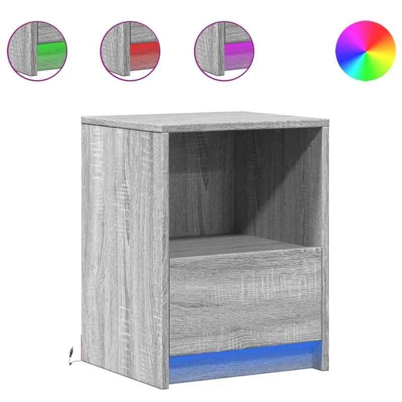 Lot de 2 tables de chevet avec tiroir et LED en bois d'ingénierie gris DEC032866