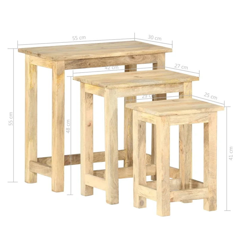 Lot de 3 tables d'appoint gigognes en bois solide de manguier DEC032712