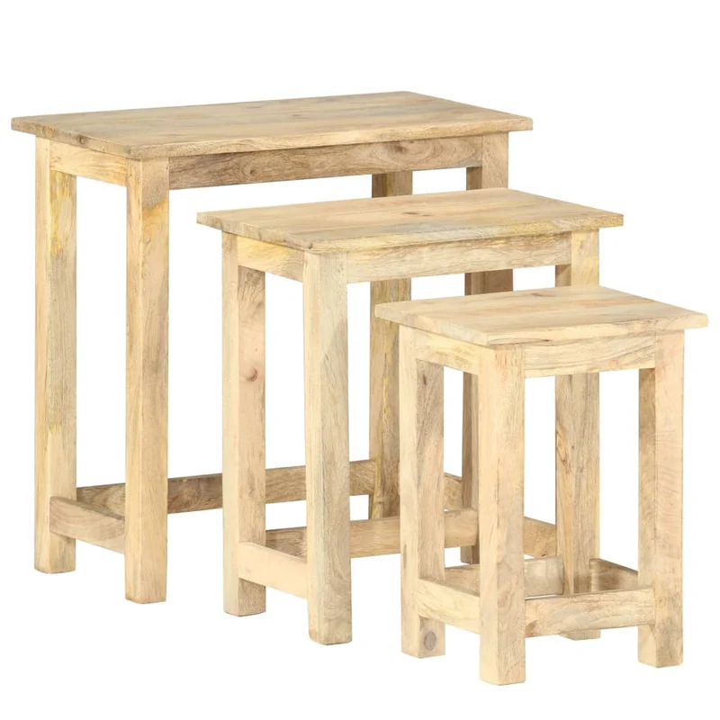 Lot de 3 tables d'appoint gigognes en bois solide de manguier DEC032712