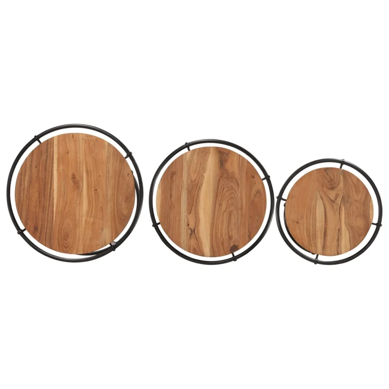 Lot de 3 tables d'appoint gigognes en bois massif d'acacia et fer DEC032708