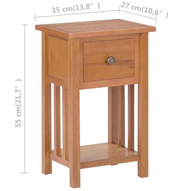 Table d'appoint avec tiroir et étagère 35 x 27 x 55 cm en bois de chêne DEC032580