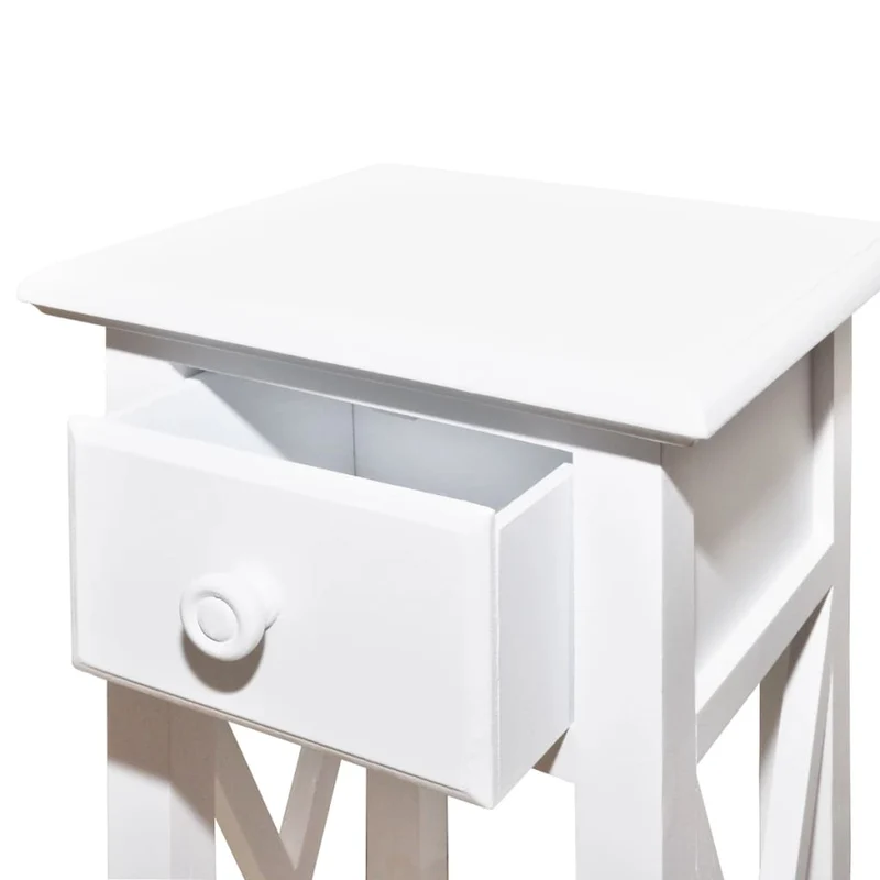 Table d'appoint petit meuble avec tiroir en MDF + bois de pin blanc DEC032341