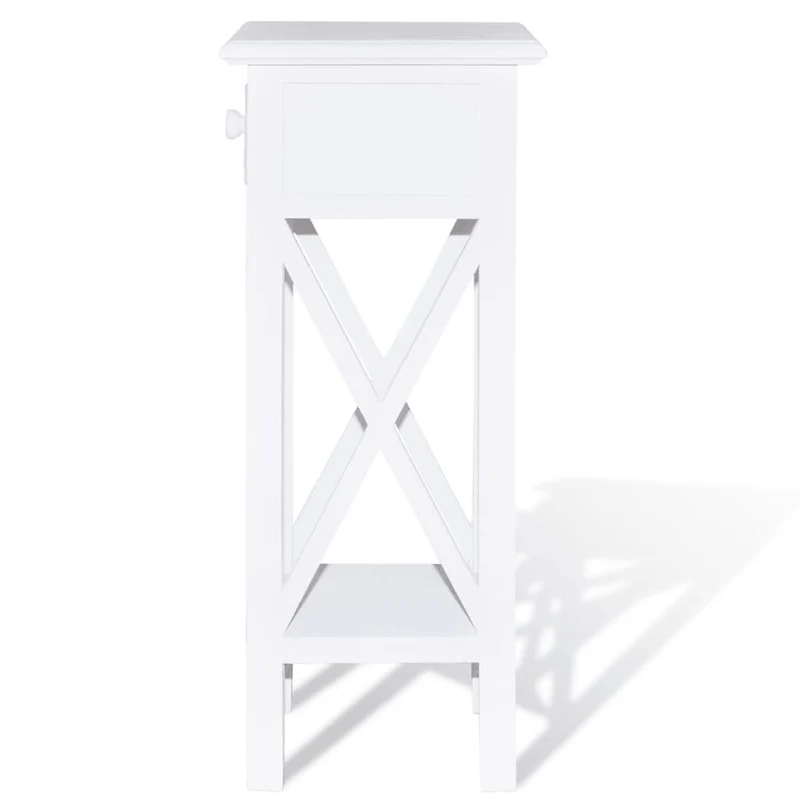 Table d'appoint petit meuble avec tiroir en MDF + bois de pin blanc DEC032341