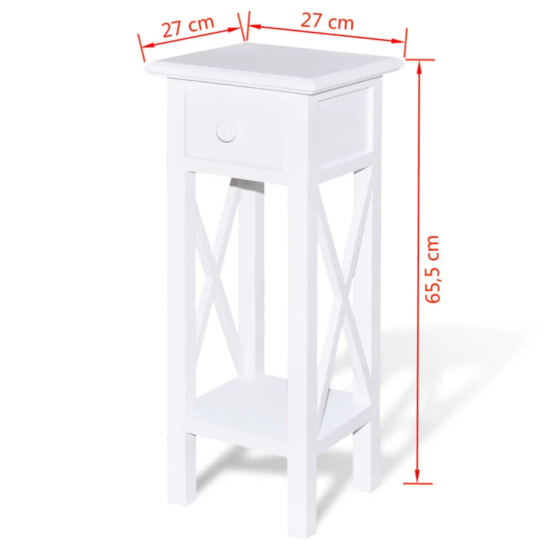 Table d'appoint petit meuble avec tiroir en MDF + bois de pin blanc DEC032341