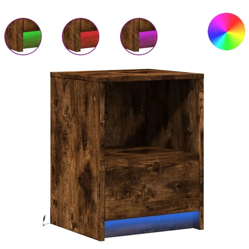 Table de chevet avec tiroir et LED 38 x 34 x 50 cm en bois d'ingénierie marron DEC032789