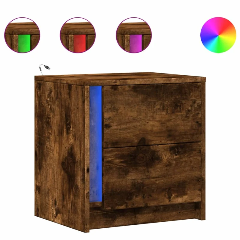 Lot de 2 tables de chevets avec tiroirs et LED 43 x 34 x 45 cm en bois d'ingénierie marron DEC032841