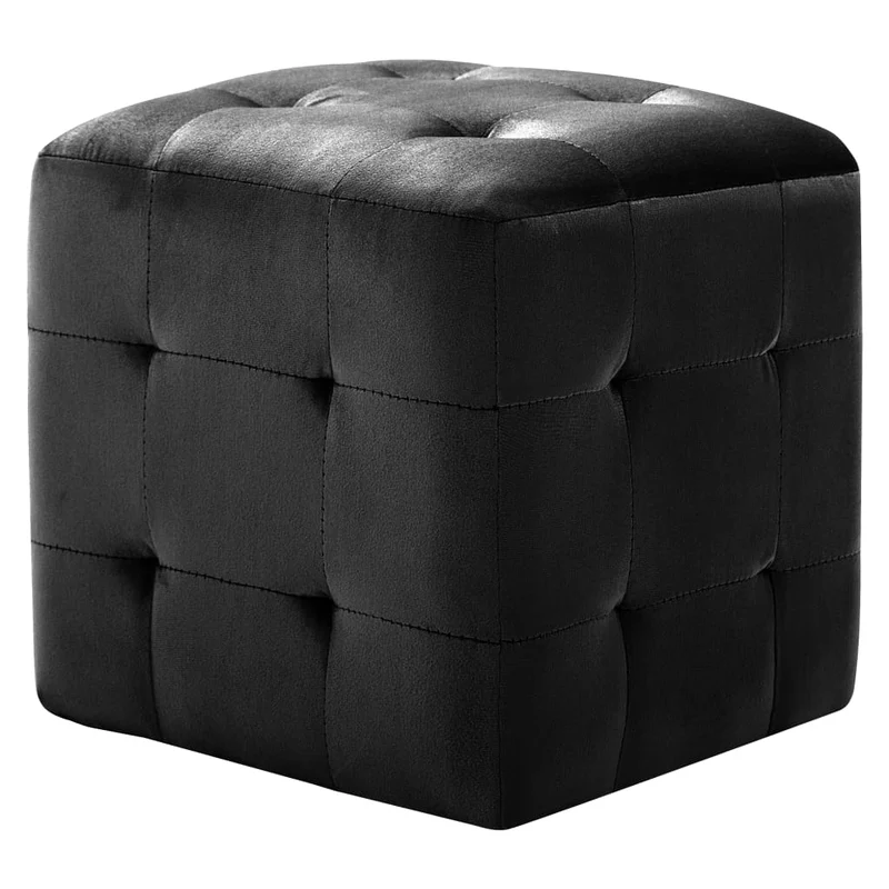 Lot de 2 tabourets poufs repse-pieds 30 x 30 x 30 cm tissu velours noir capitonné DEC032759
