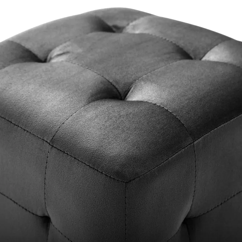 Lot de 2 tabourets poufs repse-pieds 30 x 30 x 30 cm tissu velours noir capitonné DEC032759